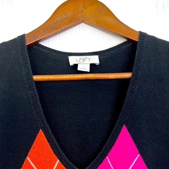 Ann Taylor Loft - Pink & Orange Argyle Sleeveless Sweater Vest Size Small - Picture 8 of 11